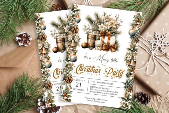 Download Green and Gold Christmas Holiday Invite - Old Collection